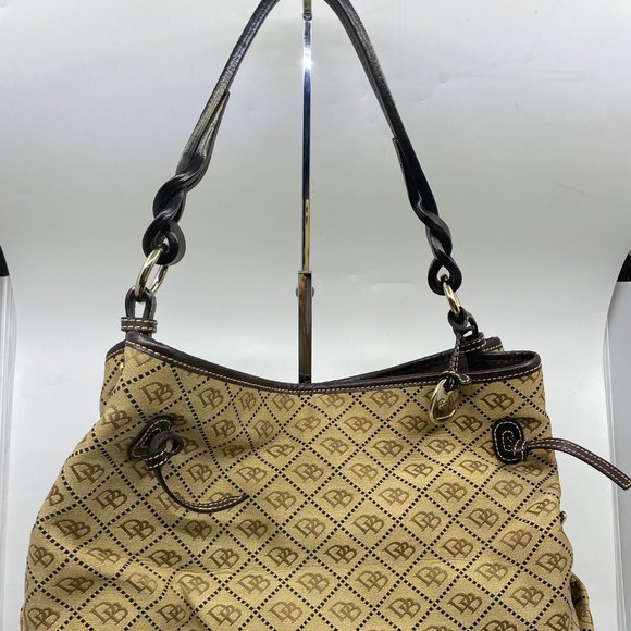 Dooney & Bourke L Tan Jacquard Fabric Shoulder Bag - Picture 2 of 13